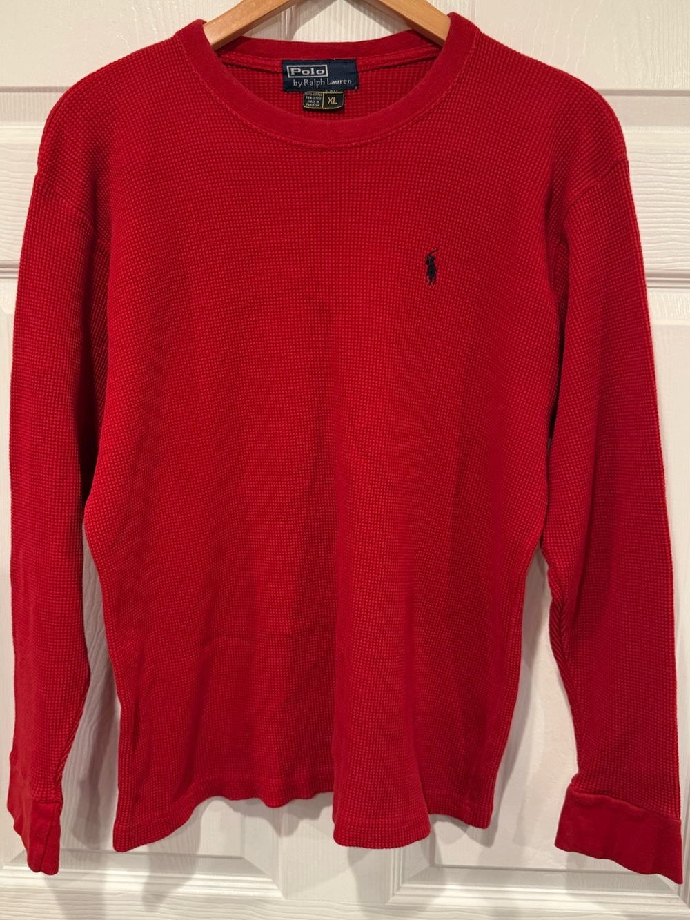 Ralph Lauren Red Long-Sleeve Waffle Knit Tee
